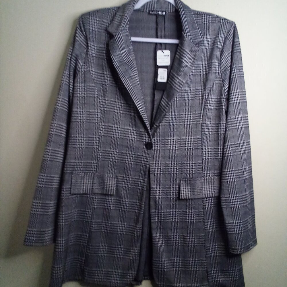 Fashion Nova Blazer Women XL Long Sleeve One Button Classic Career Plaid Black